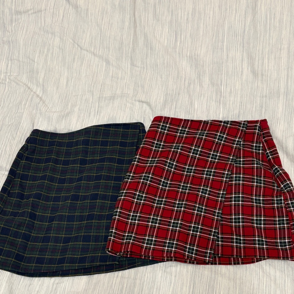 Hollister Plaid Mini Skirt Duo in Red and Black